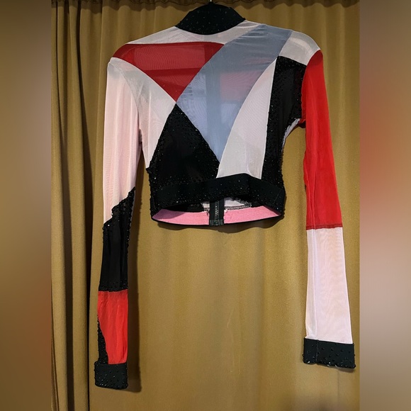 Sheer Long Sleeve Blouse Color Blocked - Picture 4 of 5